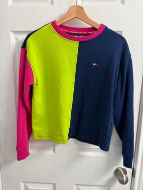Tommy Hilfiger Neon Lime, Navy & Hot Pink Colorblock Crewneck